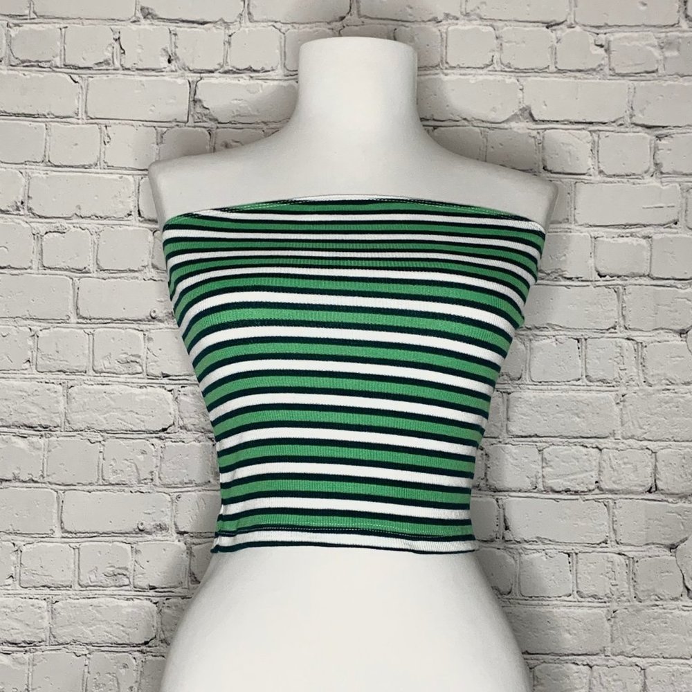 Green Striped Ribbed Tube/Cropped Top - NWT